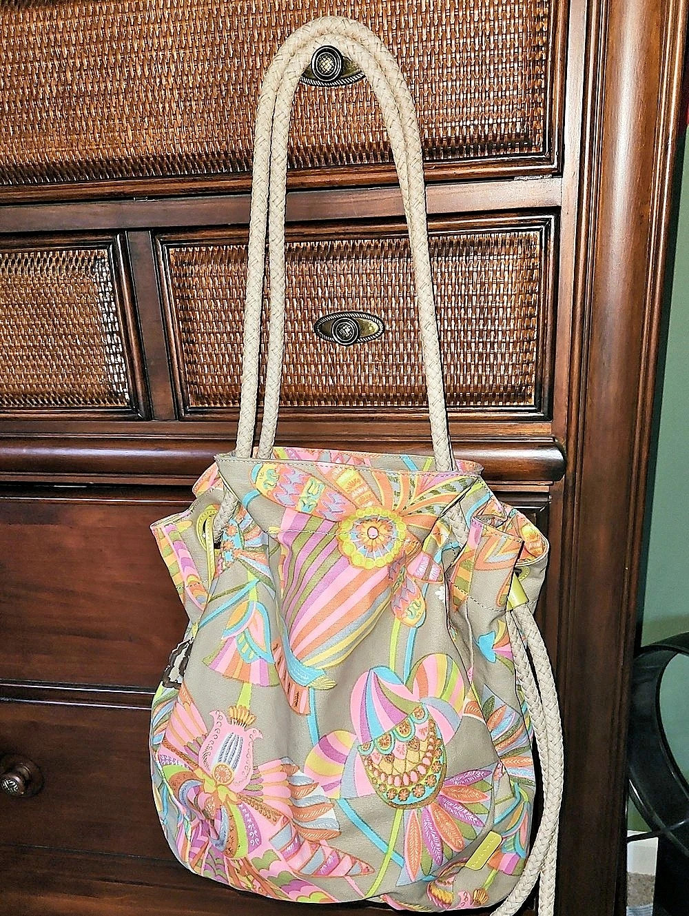 Trina Turk Colorful Printed Canvas Rope Shoulder Bag